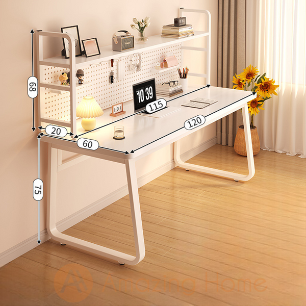 Everatt White 120cm Study Table Workstation With Pegboard Hole Board Shelf