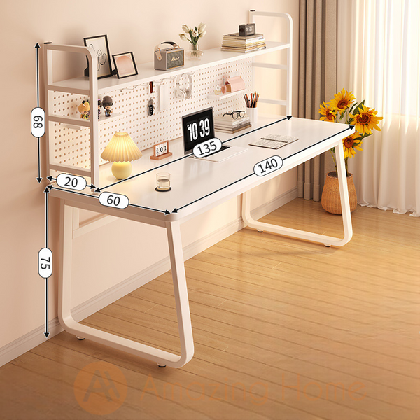 Everatt White 140cm Study Table Workstation With Pegboard Hole Board Shelf