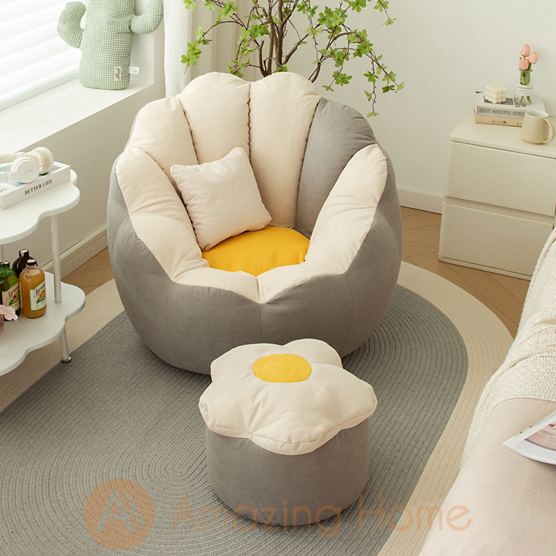 Pepo Bean Bag With Footstool Lazy Sofa Cream Grey AmazingHome.my