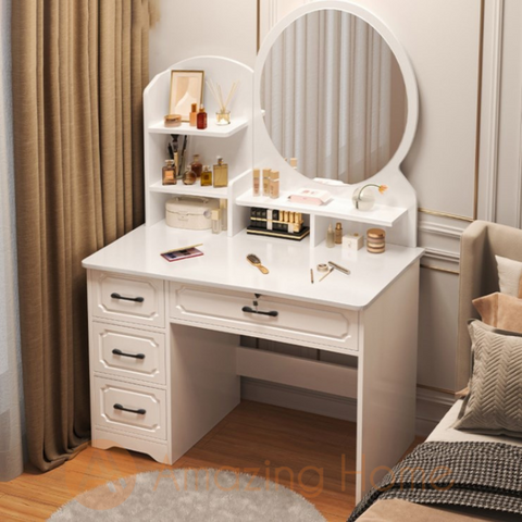 Emma Dressing Table With Round Mirror