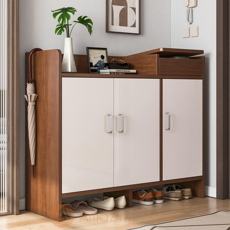 Keanu Dark Oak Shoe Storage 3 Door Shoe Cabinet AmazingHome.my