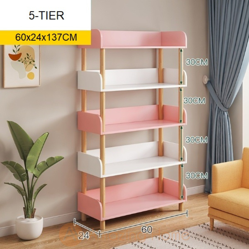 Victoria 5 Tier Pink/White Bookshelf Bookcase AmazingHome.my