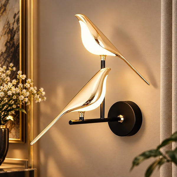 Modern Bird Wall Lamp with LED lighting in a decorative bird design, available in 1 Light and 2 Lights options