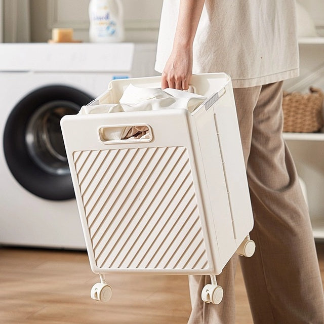 Amazing Home Foldable Laundry Basket With Wheels Bathroom Dirty Clothes Trolley Storage Basket