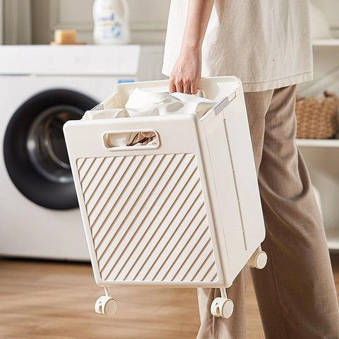 Amazing Home Foldable Laundry Basket With Wheels Bathroom Dirty Clothes Trolley Storage Basket