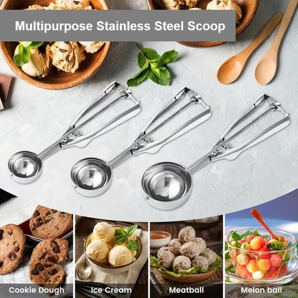 Multi-Size Stainless Steel Scoop (2.5cm-6cm) for Ice Cream & Cookie Dough
