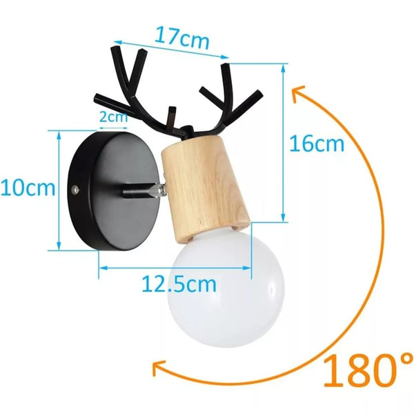 Nordic Deer Antler Wall Light | Wooden Decorative Wall Lamp