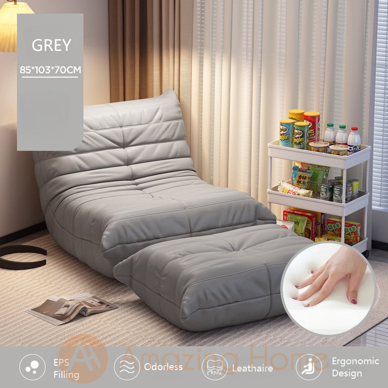 Sereno Lazy Sofa Leathaire With Leg Rest Grey