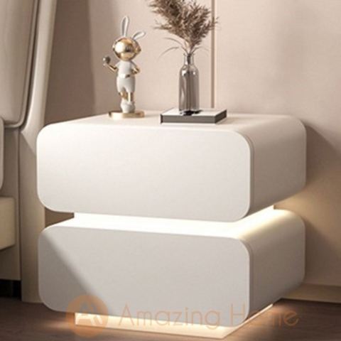 Novo White Smart Bedside Cabinet With LED Sensor Light (Fully Assembled)