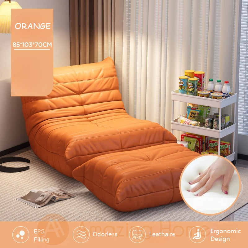 Sereno Lazy Sofa Leathaire With Leg Rest Orange