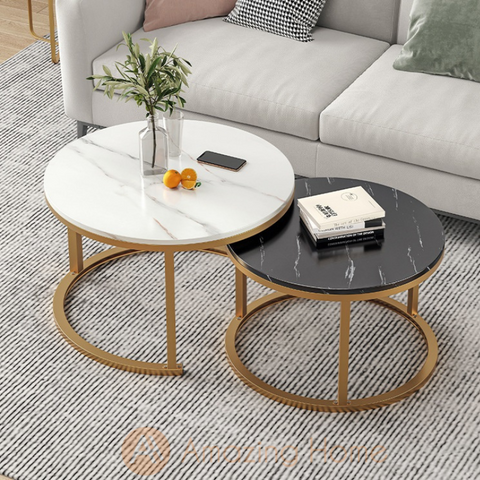 Walker Metal Frame White & Black Round 2 Piece Nesting Coffee Table Set