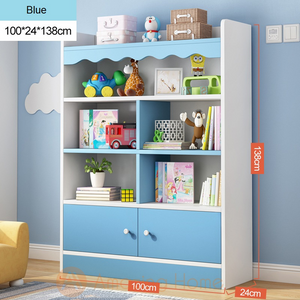 Snow Blue Kids 6 Shelf Bookcase Bookshelf With 2 Door Cabinet