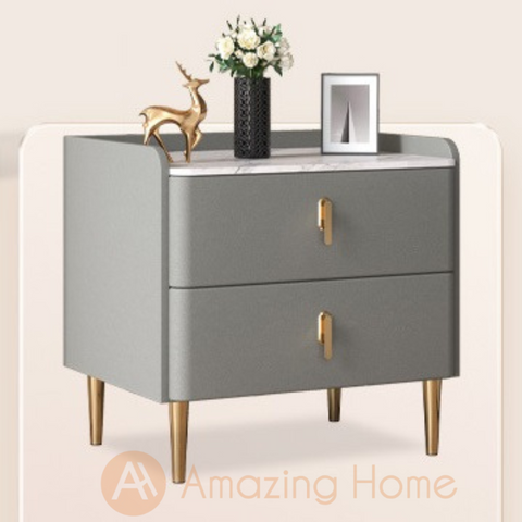 Otis Grey Sintered Stone Wood Bedside Cabinet Bedside Table (Fully Assembled)