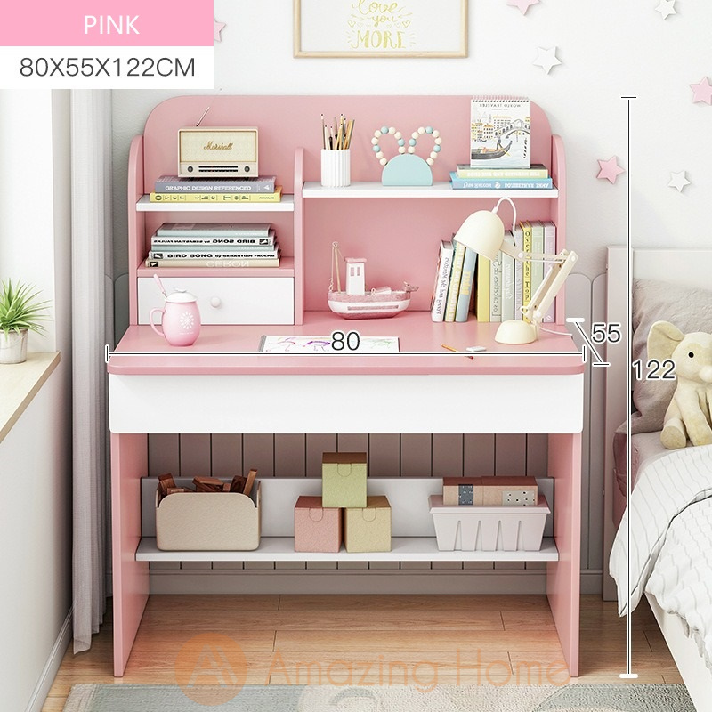 Avery Kids Pink Study Table Study Desk With Drawer Shelf Small