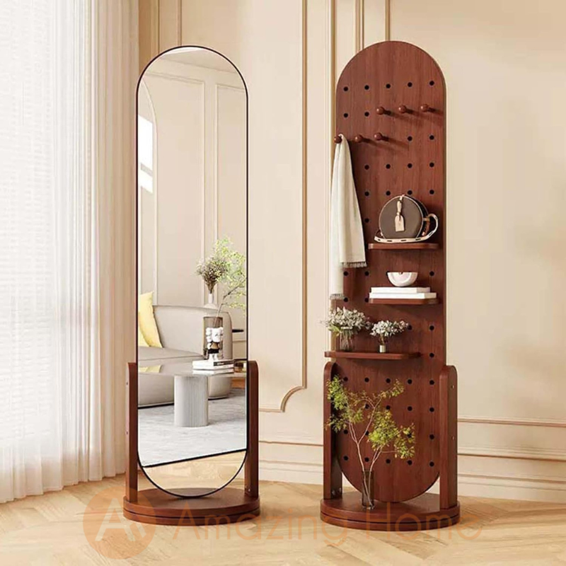 Fanny 360° Rotating Full Length Mirror 2-in-1 Floor Standing Mirror With Cloak Hooks And Storage Dividers
