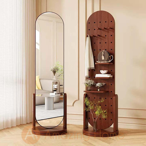 Fanny 360° Rotating Full Length Mirror 2-in-1 Floor Standing Mirror With Cloak Hooks And Storage Dividers