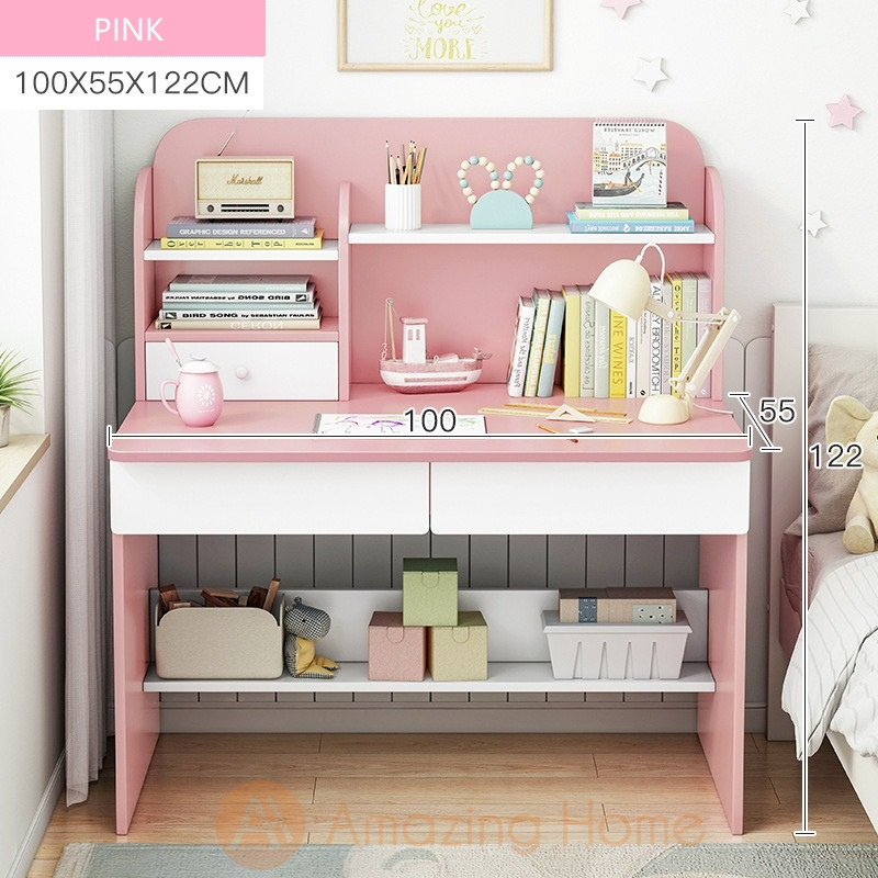 Avery Kids Pink Study Table Study Desk With Drawer Shelf Medium