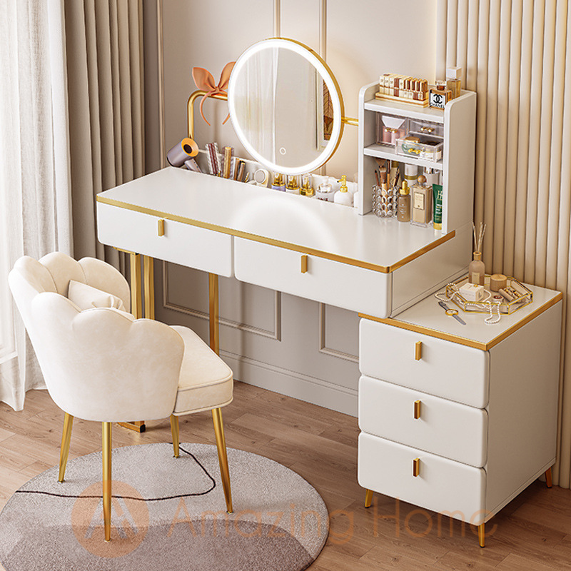 Victorya 100cm Dressing Table Drawer Storage Set With Makeup Mirror LED Light