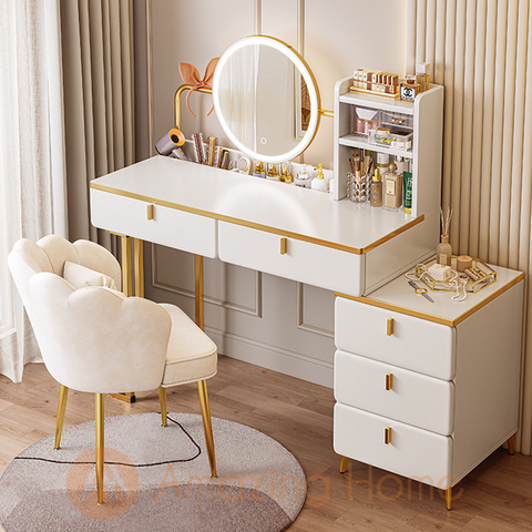 Victorya 80cm Dressing Table Drawer Storage Set With Makeup Mirror LED Light