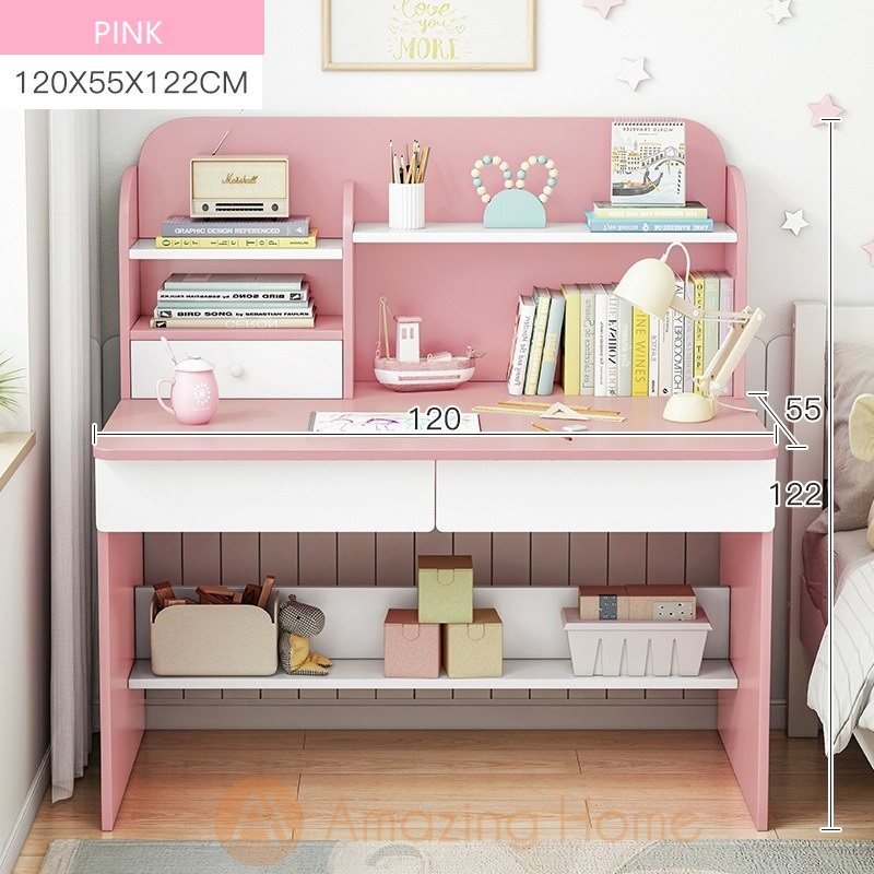 Avery Kids Pink Study Table Study Desk With Drawer Shelf Large