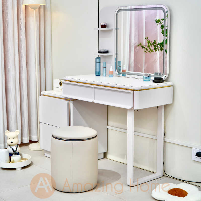 Callie Dressing Table With LED Makeup Mirror & Stool Set