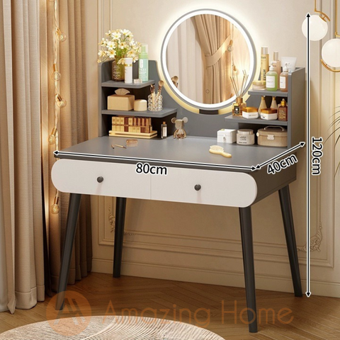 Dora 2 Drawer Grey Dressing Table With LED Mirror