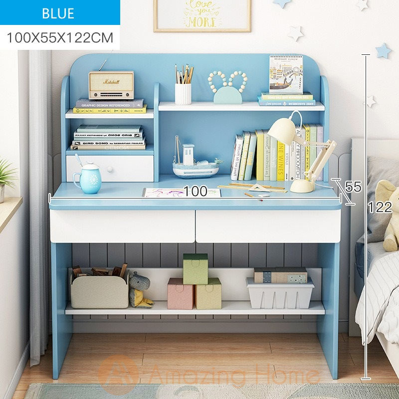 Avery Kids Blue Study Table Study Desk With Drawer Shelf Medium