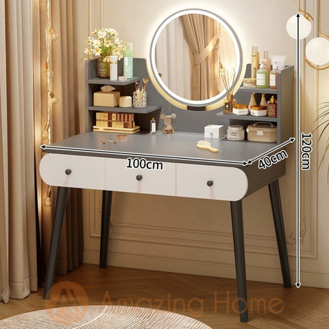 Dora 3 Drawer Grey Dressing Table With LED Mirror