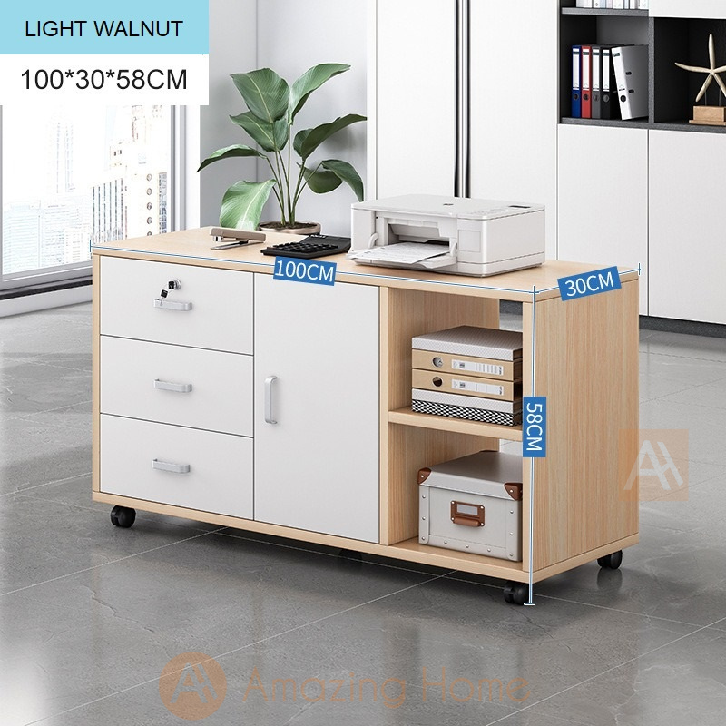 Frans 3 Drawer 1 Door File Cabinet With Wheels Light Walnut
