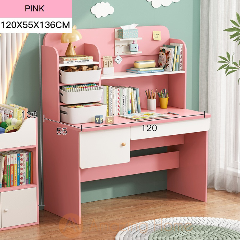 Avery Kids Pink Study Desk With Shelf Cabinet Study Table Large