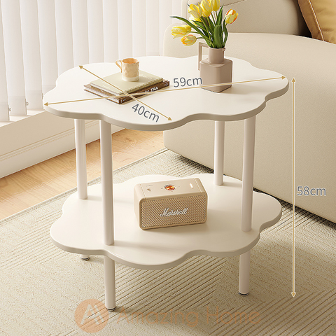 Snow Cream White Double Layer Coffee Table Side Table Stand