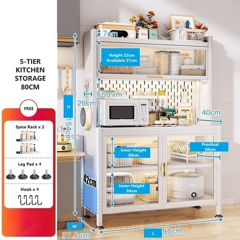 Agneta 5 Tier Kitchen Storage Cabinet With DIY Hanging Wall 80cm
