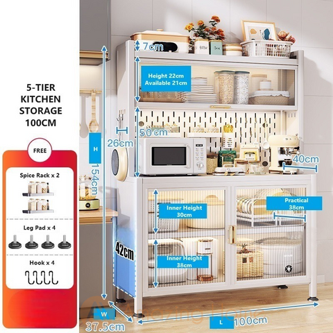 Agneta 5 Tier Kitchen Storage Cabinet With DIY Hanging Wall 100cm