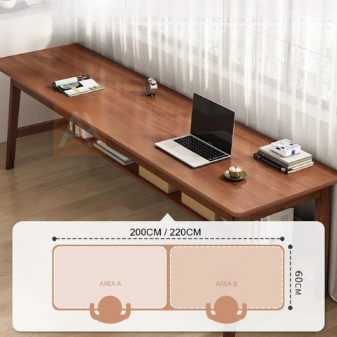 Aquino Oak 200cm Extra Long Wide Wooden Office Desk Study Table With Shelf
