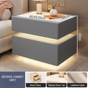 Novo Grey Smart Bedside Cabinet Sintered Stone With LED Sensor Light (Fully Assembled)