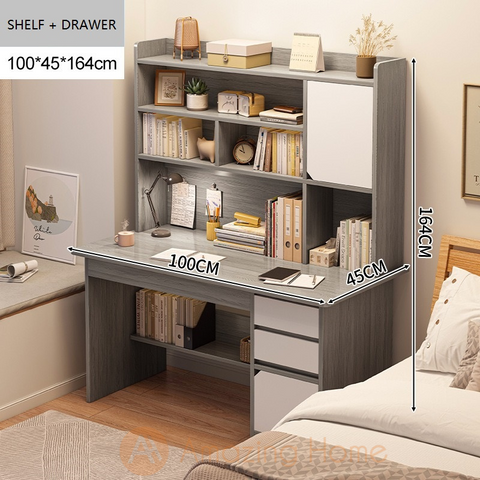 Aaren Grey Study Table Office Desk With Drawer Medium Study Table