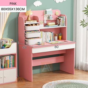 Avery Kids Pink Study Desk With Shelf Cabinet Study Table Small