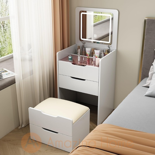 Frida 3 in 1 Dressing Table Set With Flip Top Mirror, LED Light & Hidden Storage Chair