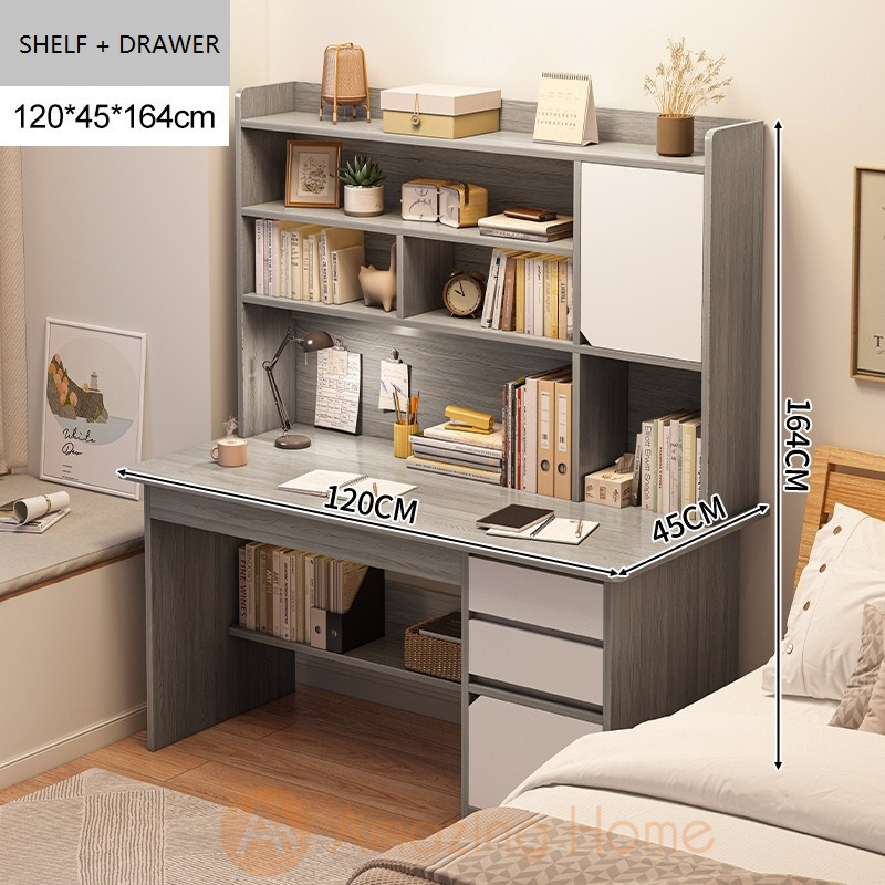 Aaren Grey Office Desk With Drawer Large Study Table