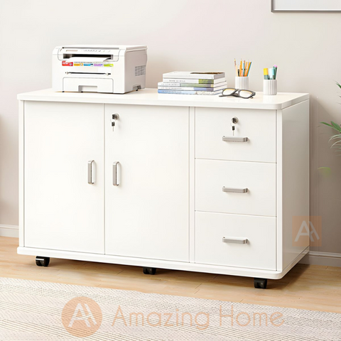 Frans 2 Door 3 Drawer File Cabinet With Locking Wheels White