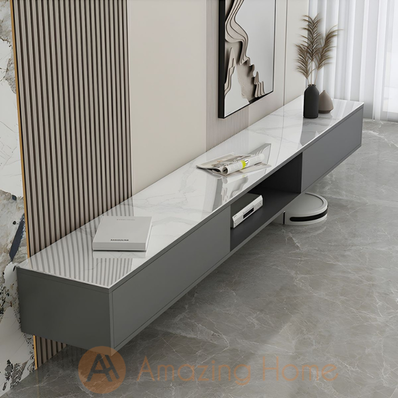 Soroya Sintered Stone 120cm Floating TV Stand Wall Mounted Entertainment Center Storage Rack White/Grey