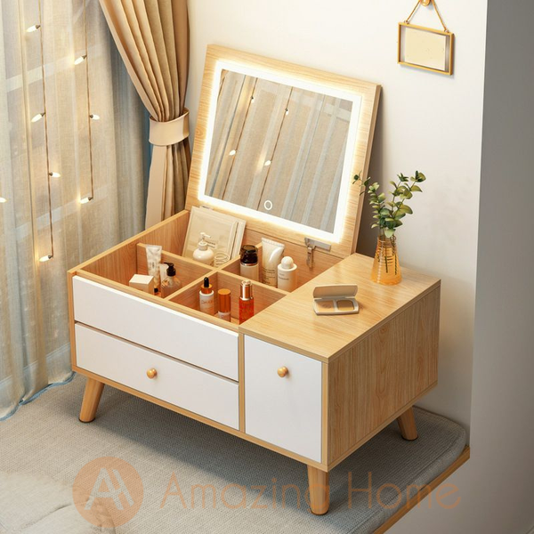 Cerlin Dressing Table With LED Light Makeup Cosmetic Storage Organizer