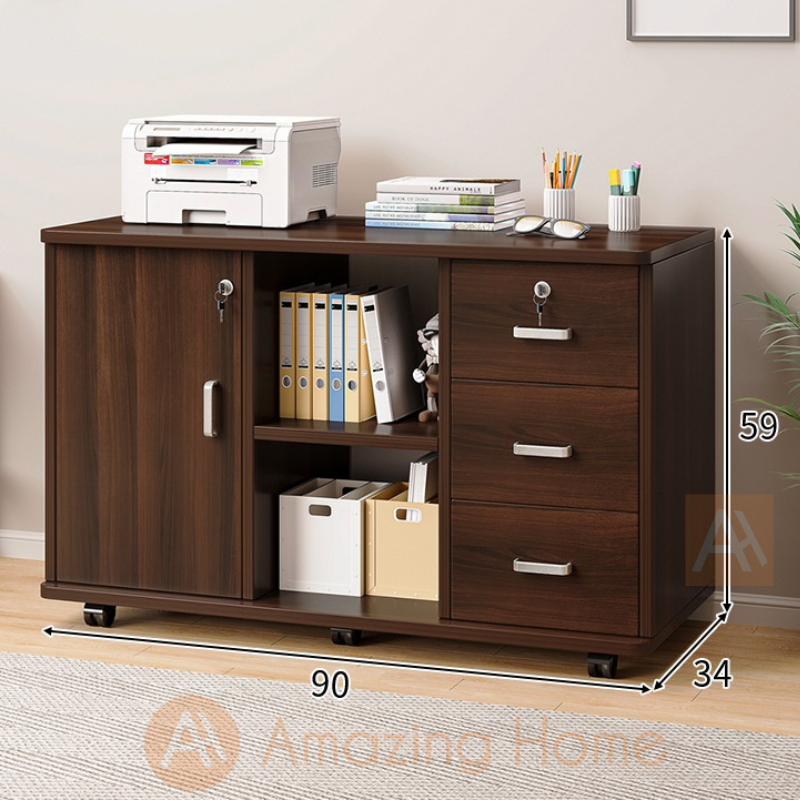 Frans 1 Door 3 Drawer File Cabinet With Locking Wheels Dark Oak