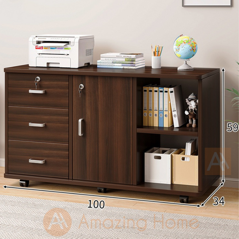 Frans 3 Drawer 1 Door File Cabinet With Shelf Dark Oak