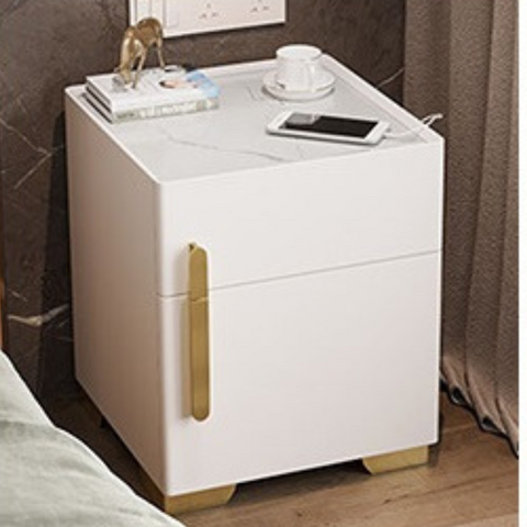 Bernadea Smart Bedside Cabinet With Safety Box White (Fully Assembled)