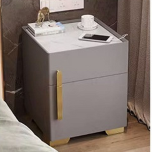 Bernadea Smart Bedside Cabinet With Safety Box Grey (Fully Assembled)