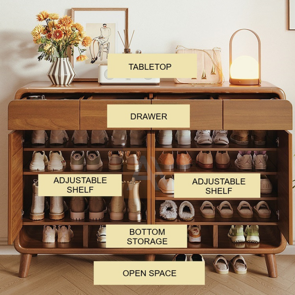 Edda 140cm Solid Wood Ecological Board Shoe Cabinet Durable Entryway Storage