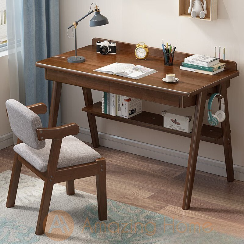 Angus 100cm Solid Wood Study Table With Chair Set – AmazingHome.my