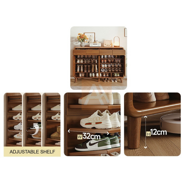 Edda 140cm Solid Wood Ecological Board Shoe Cabinet Durable Entryway Storage