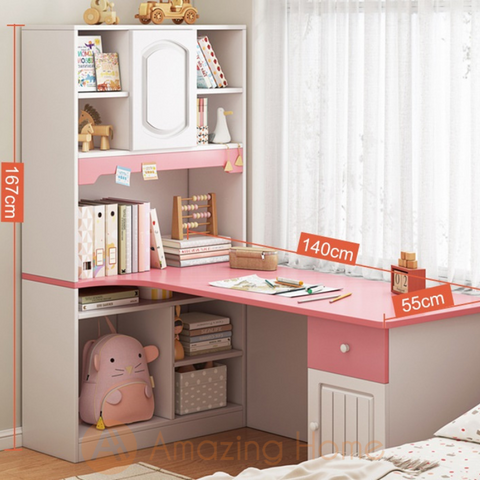 Arden L Shape Pink 140cm Children Study Table Study Desk